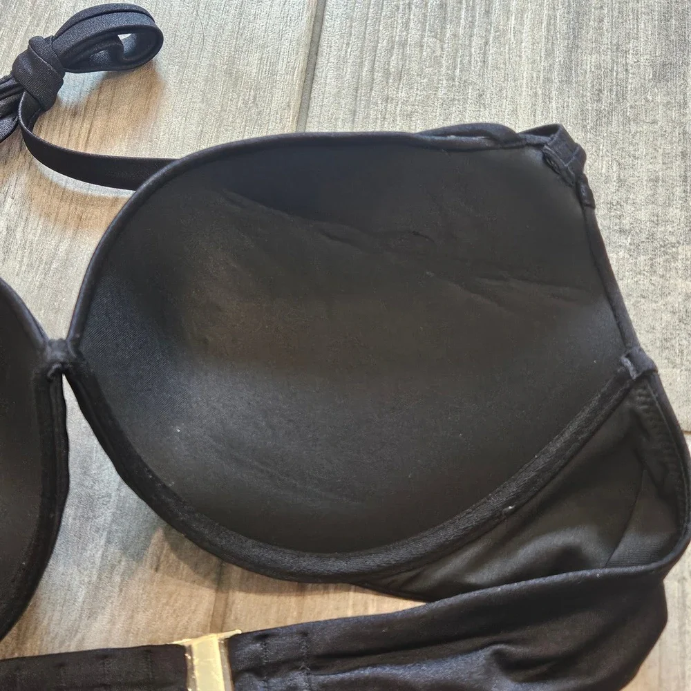 Victoria's Secret Swim Banded Push-Up Bikini Top 34DD Black Halter Glam Beach